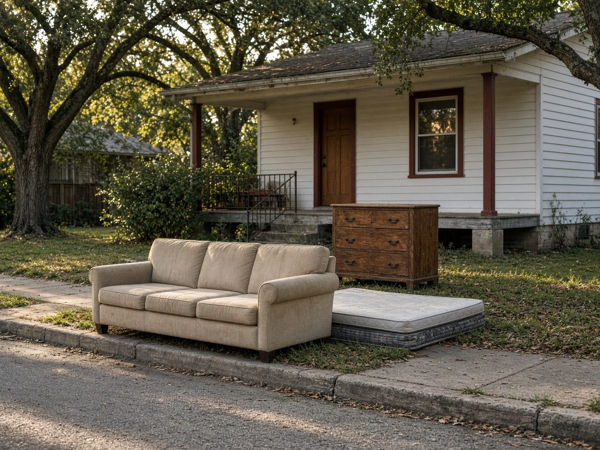 Sofa, dresser, and mattress waiting at the curb